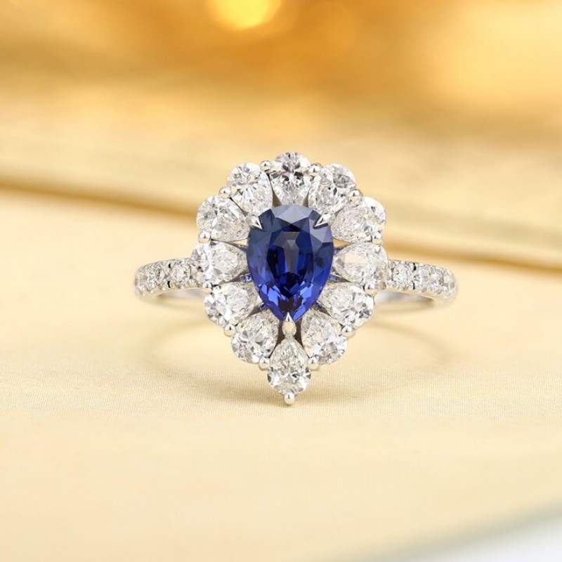 Ruif Jewelry Classic Design PT950 Platinum 0.89ct Lab Grown Sapphire And 1.17ct Lab Grown Diamond Ring Wedding Bands