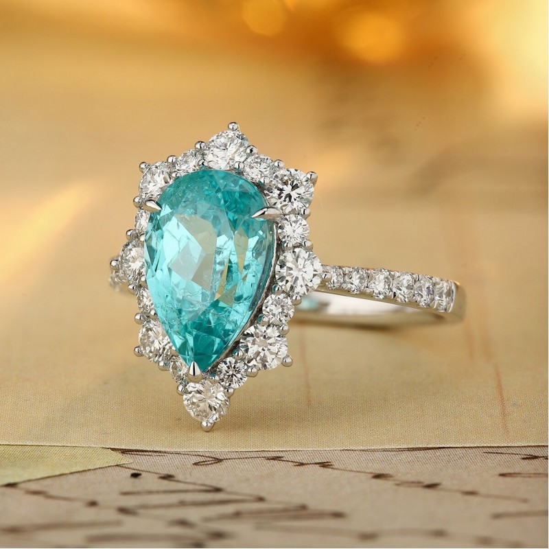 Ruif Jewelry Classic Design PT950  Platinum Ring 4.21ct Lab Grown Paraiba And 0.874ct Lab Grown Diamond Ring Wedding Bands