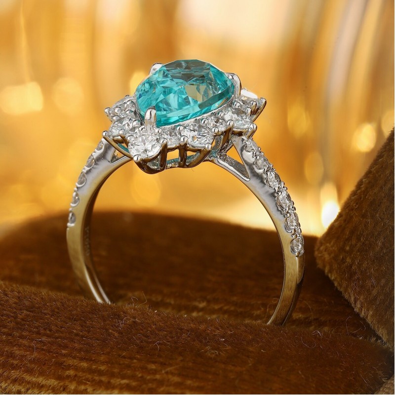 Ruif Jewelry Classic Design PT950  Platinum Ring 4.21ct Lab Grown Paraiba And 0.874ct Lab Grown Diamond Ring Wedding Bands