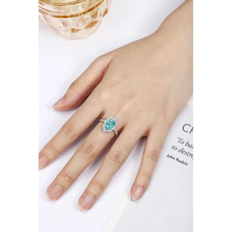 Ruif Jewelry Classic Design PT950  Platinum Ring 4.21ct Lab Grown Paraiba And 0.874ct Lab Grown Diamond Ring Wedding Bands