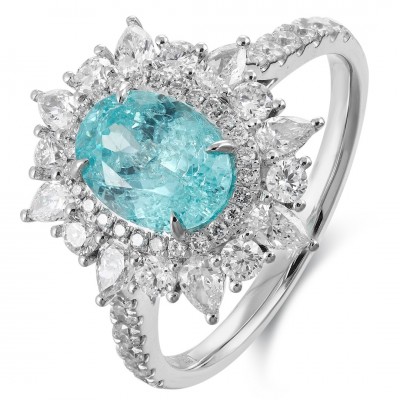 Ruif Jewelry Classic Design PT950  Platinum Ring 1.77ct Lab Grown Paraiba And 0.8875ct Lab Grown Diamond Ring Wedding Bands