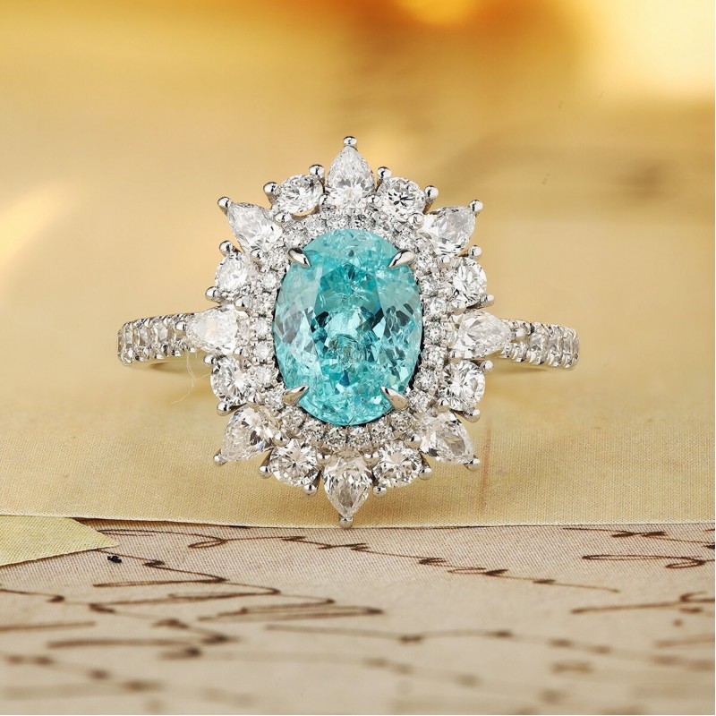 Ruif Jewelry Classic Design PT950 Platinum Ring 1.77ct Lab Grown Paraiba And 0.8875ct Lab Grown Diamond Ring Wedding Bands Ruif Jewelry Classic Design PT950 Platinum Ring 1.77ct Lab Grown Paraiba And 0.8875ct Lab Grown Diamond Ring Wedding Bands