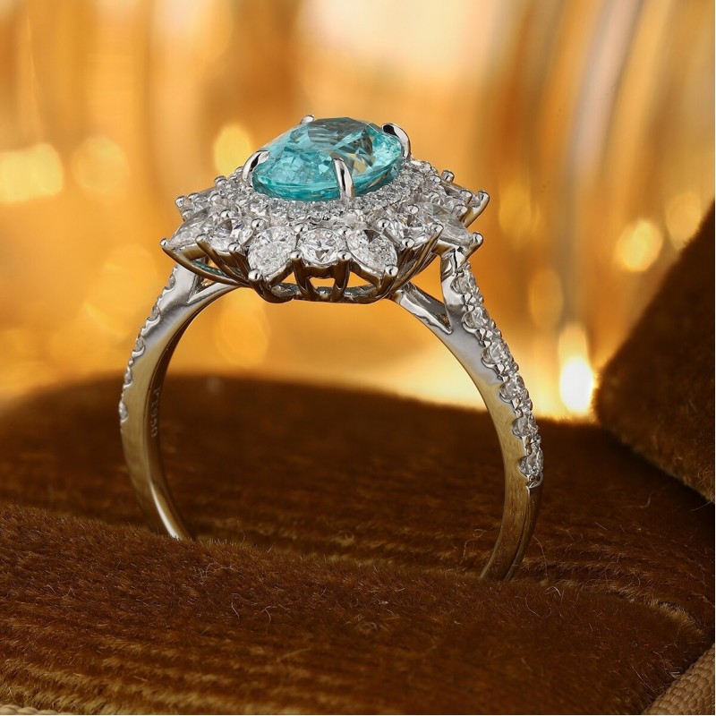 Ruif Jewelry Classic Design PT950 Platinum Ring 1.77ct Lab Grown Paraiba And 0.8875ct Lab Grown Diamond Ring Wedding Bands Ruif Jewelry Classic Design PT950 Platinum Ring 1.77ct Lab Grown Paraiba And 0.8875ct Lab Grown Diamond Ring Wedding Bands