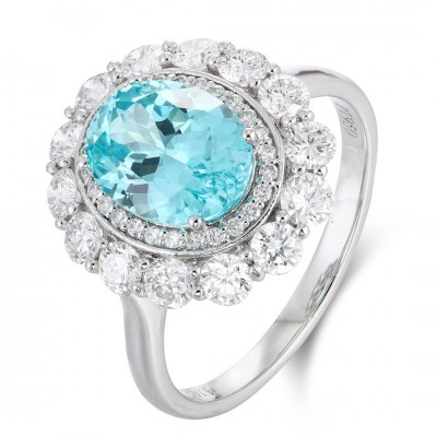 Ruif Jewelry Classic Design PT950  Platinum Ring 3.17ct Lab Grown Paraiba And 1.06ct Lab Grown Diamond Ring Wedding Bands
