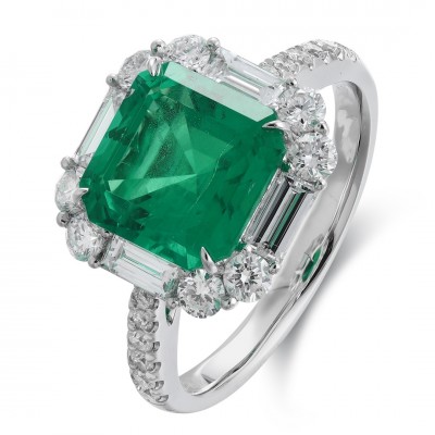 Ruif Jewelry Classic Design PT950 Platinum Ring 2.62ct Lab Grown Emerald and 0.87ct Lab Grown Diamond Ring Gemstone Jewelry