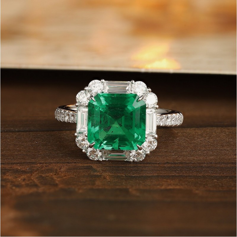Ruif Jewelry Classic Design PT950 Platinum Ring 2.62ct Lab Grown Emerald and 0.87ct Lab Grown Diamond Ring Gemstone Jewelry Ruif Jewelry Classic Design PT950 Platinum Ring 2.62ct Lab Grown Emerald and 0.87ct Lab Grown Diamond Ring Gemstone Jewelry
