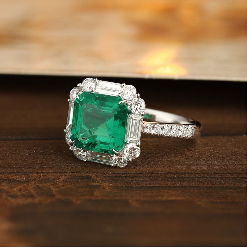 Ruif Jewelry Classic Design PT950 Platinum Ring 2.62ct Lab Grown Emerald and 0.87ct Lab Grown Diamond Ring Gemstone Jewelry Ruif Jewelry Classic Design PT950 Platinum Ring 2.62ct Lab Grown Emerald and 0.87ct Lab Grown Diamond Ring Gemstone Jewelry