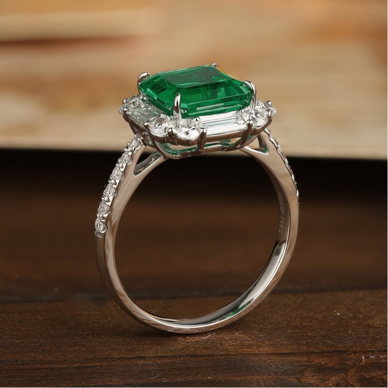 Ruif Jewelry Classic Design PT950 Platinum Ring 2.62ct Lab Grown Emerald and 0.87ct Lab Grown Diamond Ring Gemstone Jewelry Ruif Jewelry Classic Design PT950 Platinum Ring 2.62ct Lab Grown Emerald and 0.87ct Lab Grown Diamond Ring Gemstone Jewelry