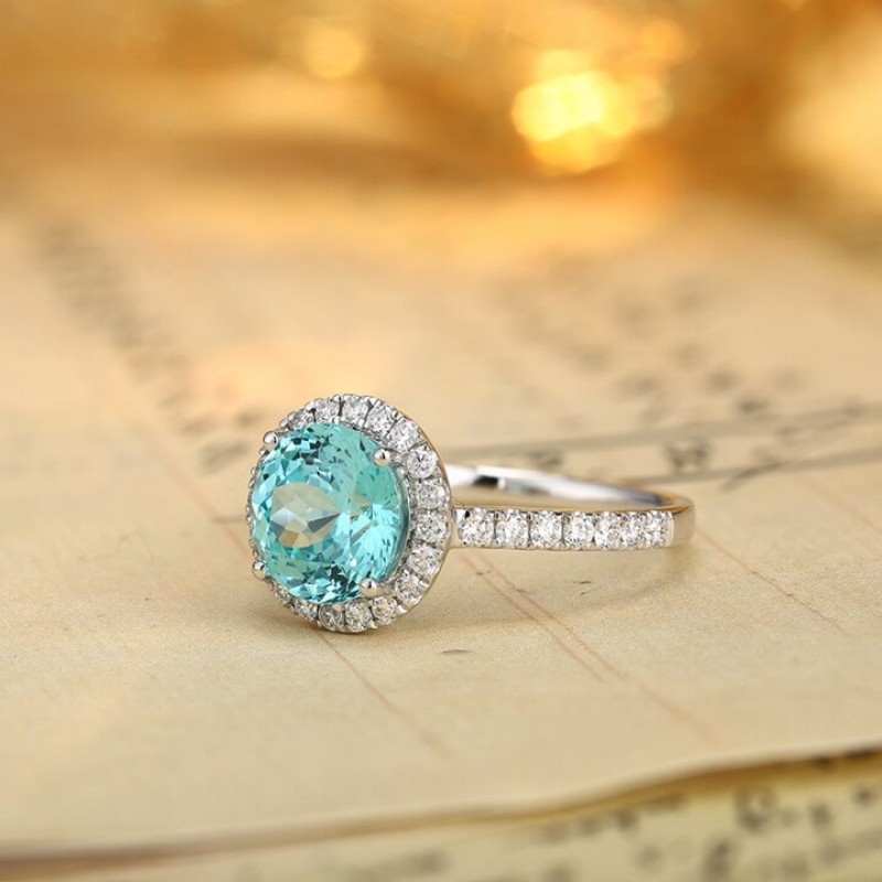 Ruif Jewelry Classic Design PT950  Platinum Ring 3.22ct Lab Grown Paraiba And 0.4125ct Lab Grown Diamond Ring Wedding Bands