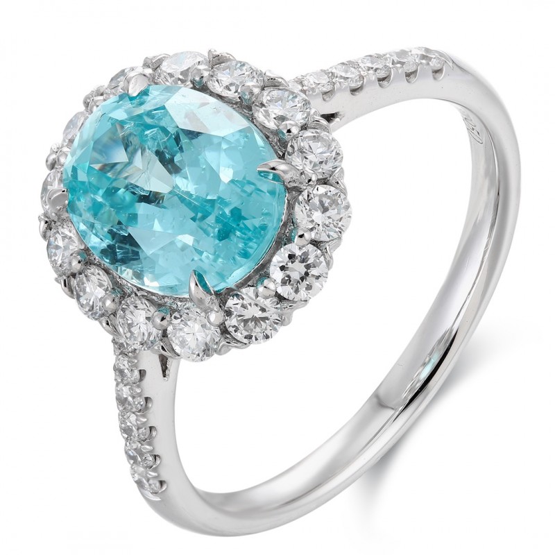 Ruif Jewelry Classic Design PT950  Platinum Ring 3.4ct Lab Grown Paraiba And 0.565ct Lab Grown Diamond Ring Wedding Bands