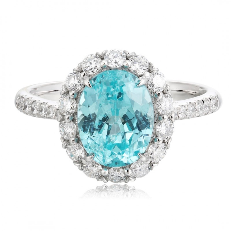 Ruif Jewelry Classic Design PT950  Platinum Ring 3.4ct Lab Grown Paraiba And 0.565ct Lab Grown Diamond Ring Wedding Bands