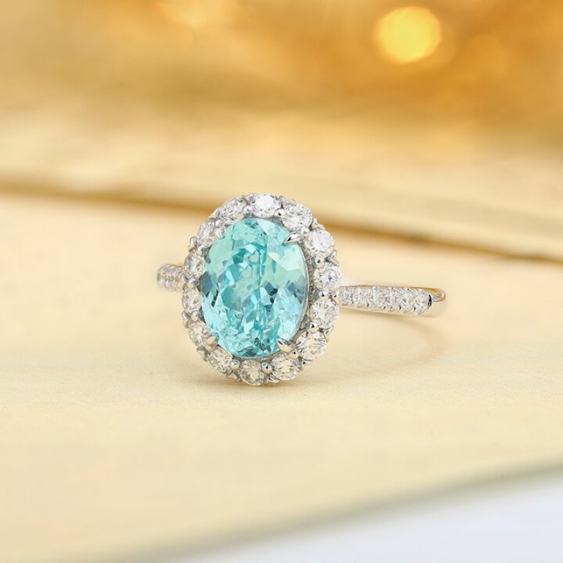 Ruif Jewelry Classic Design PT950  Platinum Ring 3.4ct Lab Grown Paraiba And 0.565ct Lab Grown Diamond Ring Wedding Bands