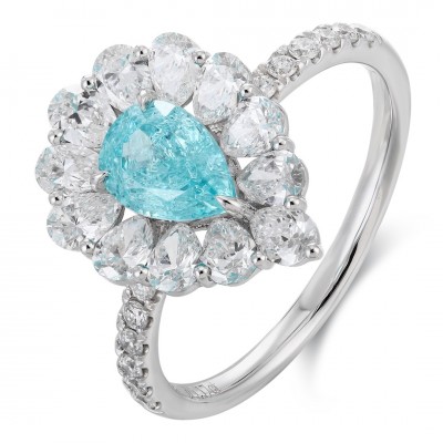 Ruif Jewelry Classic Design PT950  Platinum Ring 1.24ct Lab Grown Paraiba And 1.17ct Lab Grown Diamond Ring Wedding Bands