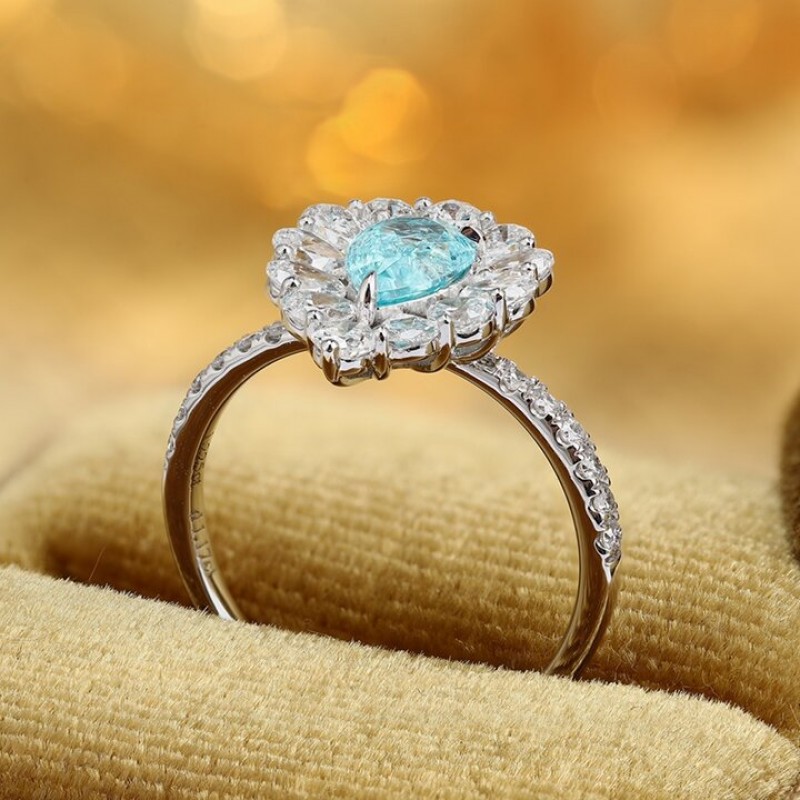 Ruif Jewelry Classic Design PT950  Platinum Ring 1.24ct Lab Grown Paraiba And 1.17ct Lab Grown Diamond Ring Wedding Bands