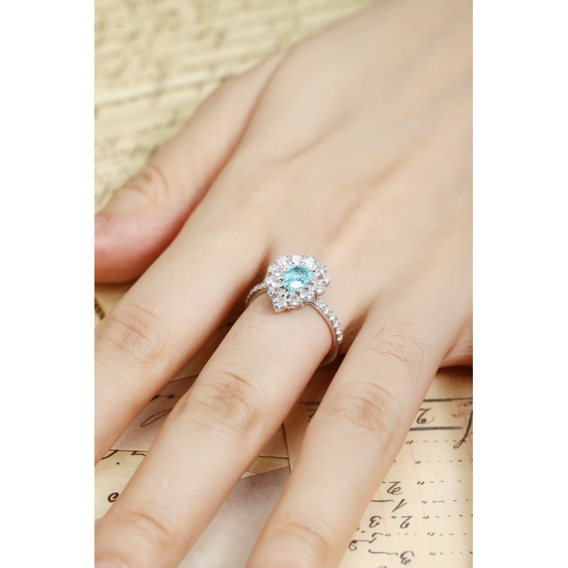 Ruif Jewelry Classic Design PT950  Platinum Ring 1.24ct Lab Grown Paraiba And 1.17ct Lab Grown Diamond Ring Wedding Bands