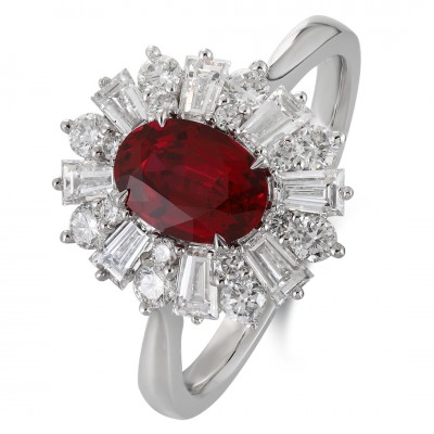 Ruif Jewelry Classic Design PT950 Platinum 0.9ct Lab Grown Ruby And 0.937ct Lab Grown Diamond Ring Wedding Bands