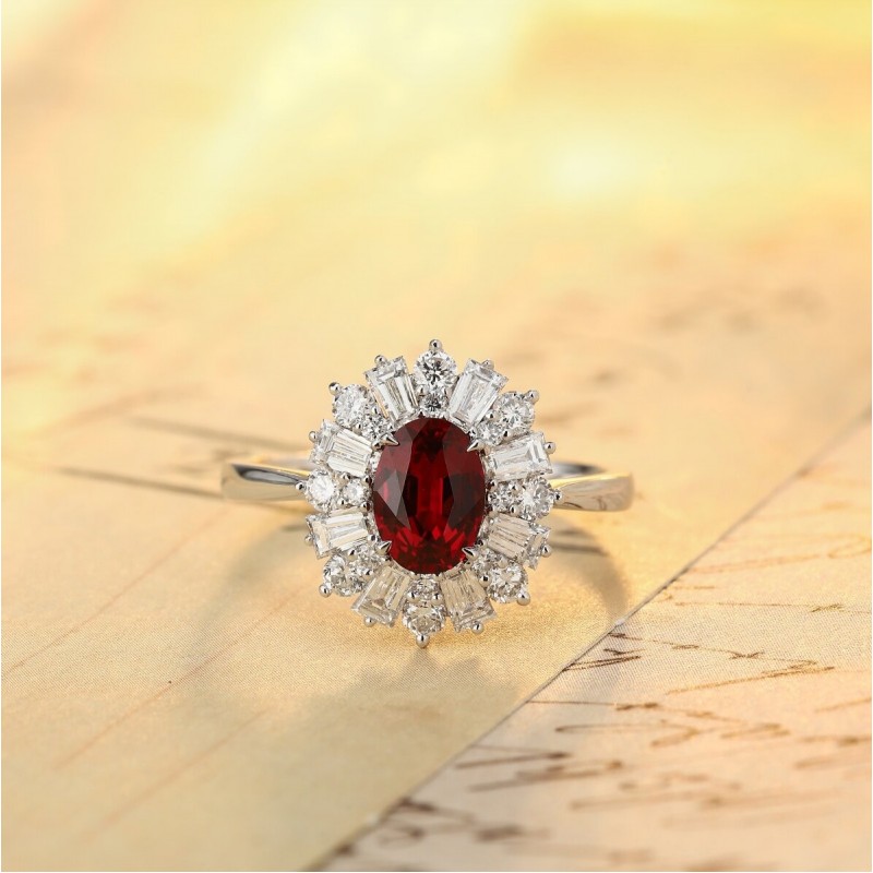 Ruif Jewelry Classic Design PT950 Platinum 0.9ct Lab Grown Ruby And 0.937ct Lab Grown Diamond Ring Wedding Bands