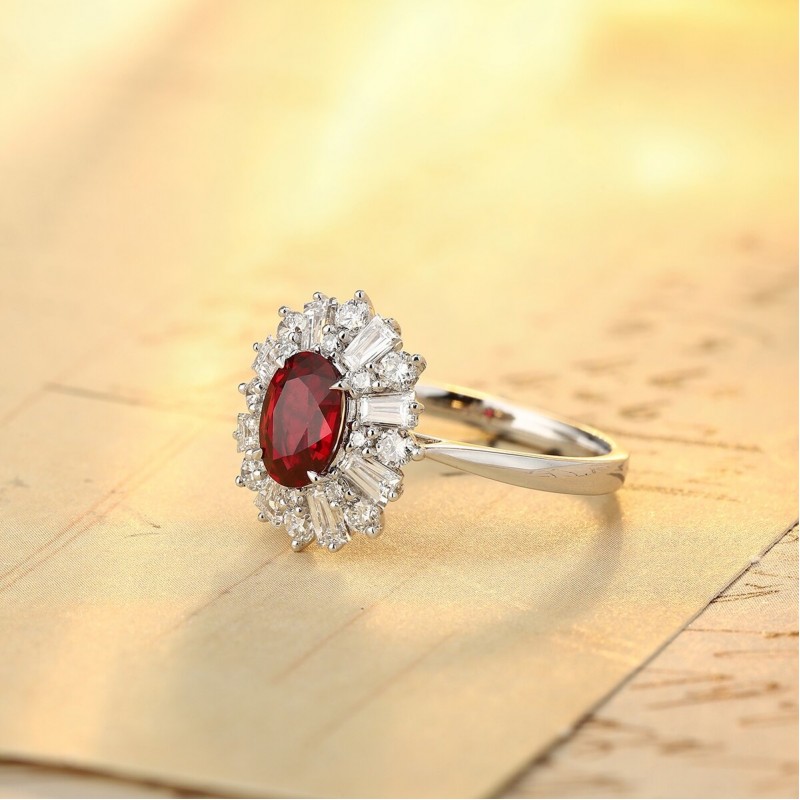 Ruif Jewelry Classic Design PT950 Platinum 0.9ct Lab Grown Ruby And 0.937ct Lab Grown Diamond Ring Wedding Bands