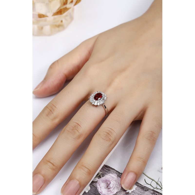Ruif Jewelry Classic Design PT950 Platinum 0.9ct Lab Grown Ruby And 0.937ct Lab Grown Diamond Ring Wedding Bands