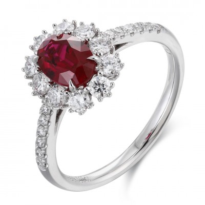Ruif Jewelry Classic Design PT950 Platinum 1.03ct Lab Grown Ruby And 0.5625ct Lab Grown Diamond Ring Wedding Bands