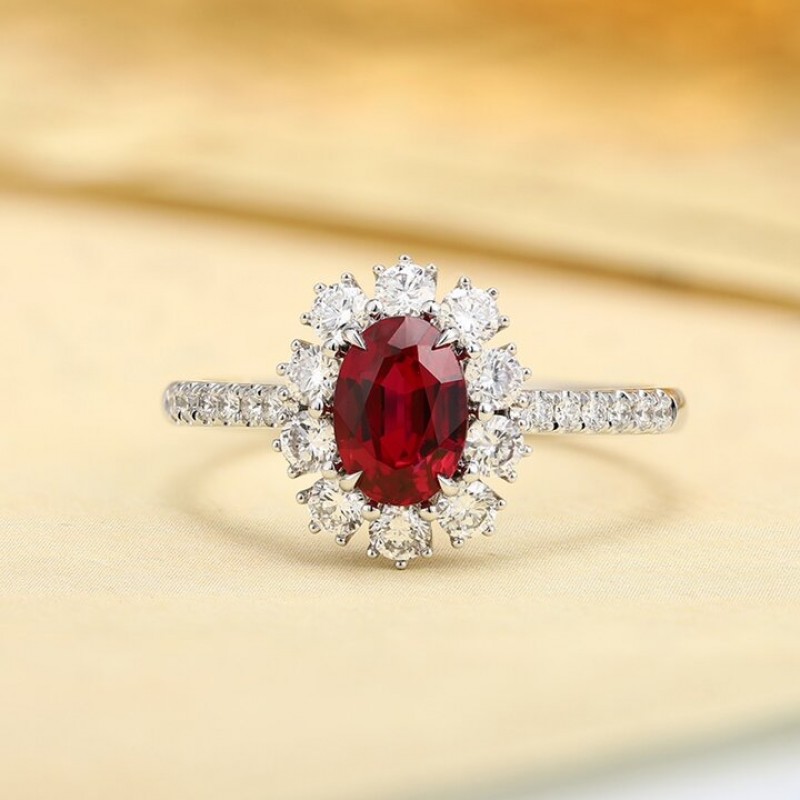 Ruif Jewelry Classic Design PT950 Platinum 1.03ct Lab Grown Ruby And 0.5625ct Lab Grown Diamond Ring Wedding Bands