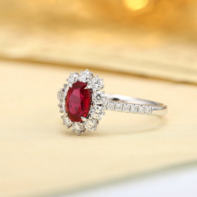 Ruif Jewelry Classic Design PT950 Platinum 1.03ct Lab Grown Ruby And 0.5625ct Lab Grown Diamond Ring Wedding Bands