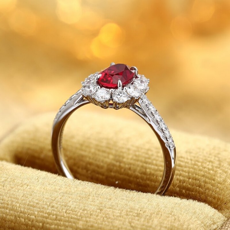 Ruif Jewelry Classic Design PT950 Platinum 1.03ct Lab Grown Ruby And 0.5625ct Lab Grown Diamond Ring Wedding Bands