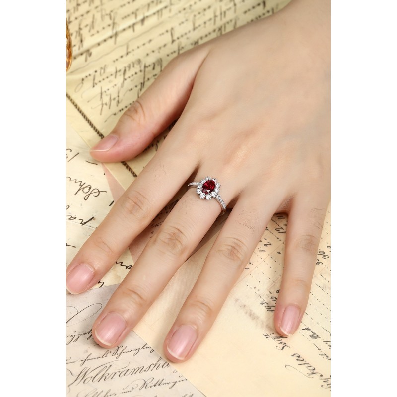 Ruif Jewelry Classic Design PT950 Platinum 1.03ct Lab Grown Ruby And 0.5625ct Lab Grown Diamond Ring Wedding Bands