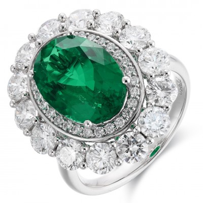 Ruif Jewelry Classic Design PT950 Platinum Ring 4.29ct Lab Grown Emerald and 2.97ct Lab Grown Diamond Ring Gemstone Jewelry