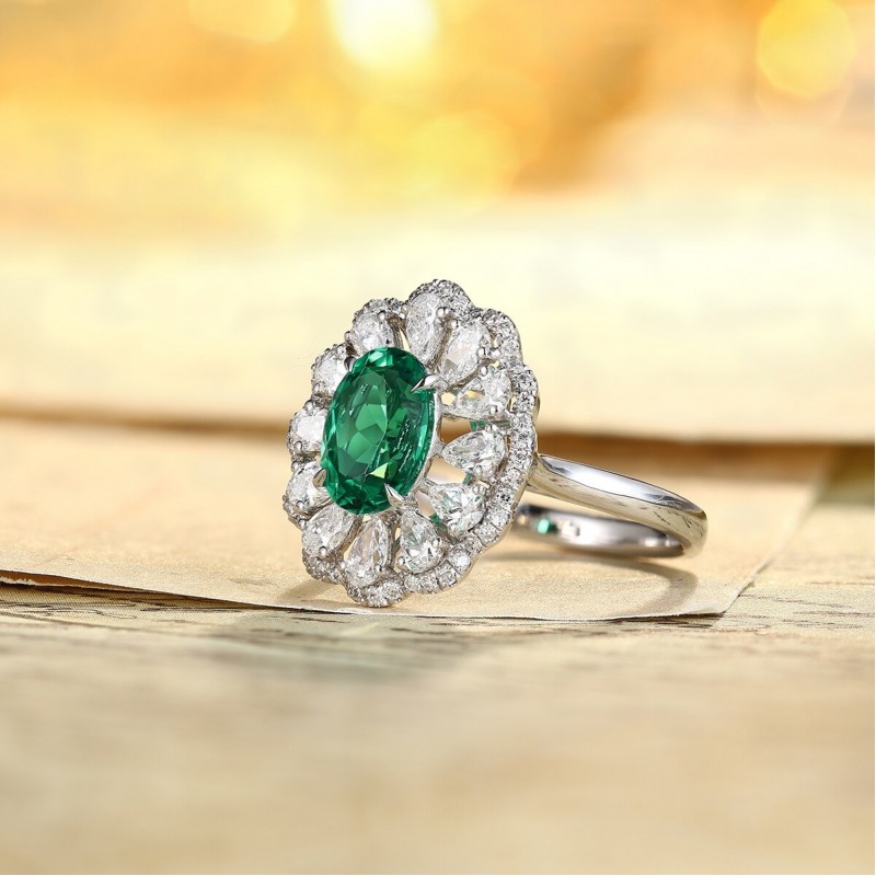 Ruif Jewelry Classic Design PT950 Platinum Ring 1.16ct Lab Grown Emerald and 0.824ct Lab Grown Diamond Ring Gemstone Jewelry Ruif Jewelry Classic Design PT950 Platinum Ring 1.16ct Lab Grown Emerald and 0.824ct Lab Grown Diamond Ring Gemstone Jewelry