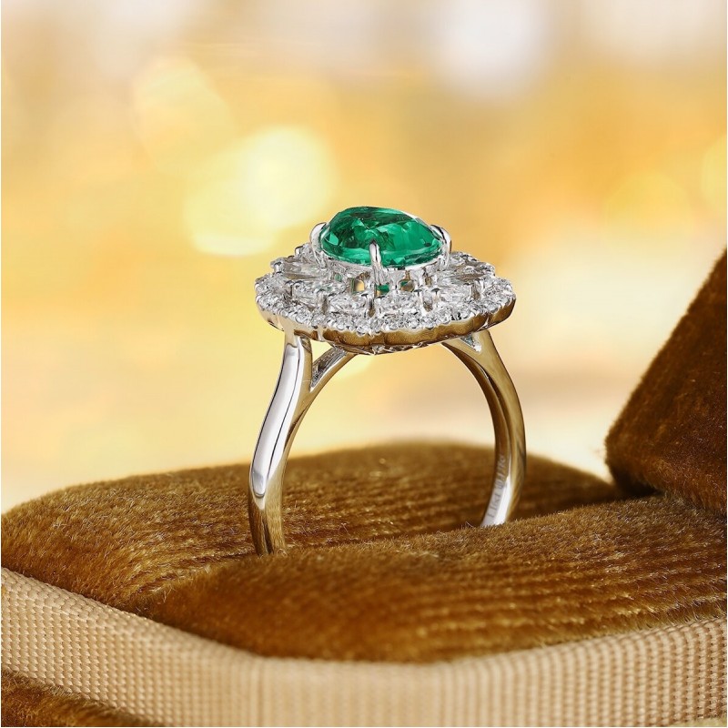 Ruif Jewelry Classic Design PT950 Platinum Ring 1.16ct Lab Grown Emerald and 0.824ct Lab Grown Diamond Ring Gemstone Jewelry Ruif Jewelry Classic Design PT950 Platinum Ring 1.16ct Lab Grown Emerald and 0.824ct Lab Grown Diamond Ring Gemstone Jewelry