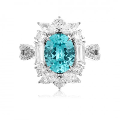 Ruif Jewelry Classic Design PT950  Platinum Ring 4.79ct Lab Grown Paraiba And 1.823ct Lab Grown Diamond Ring Wedding Bands