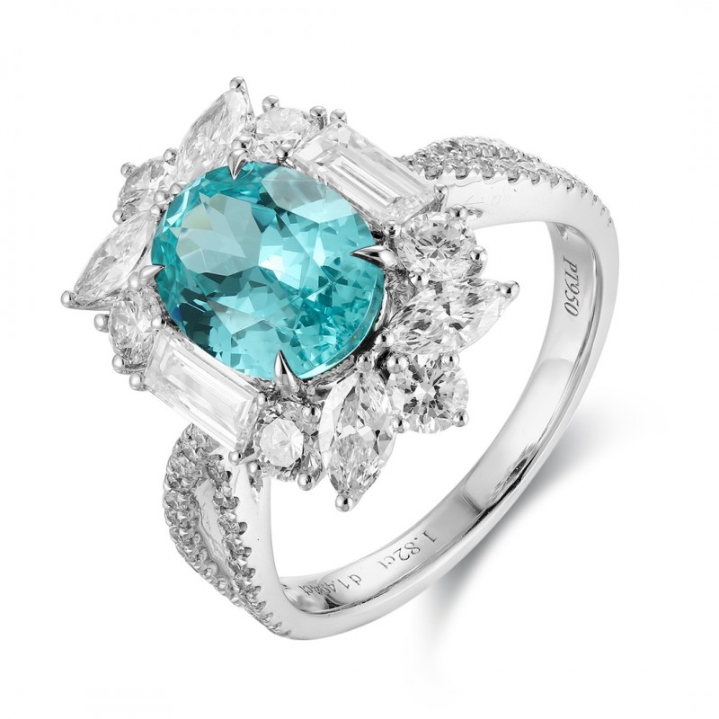 Ruif Jewelry Classic Design PT950  Platinum Ring 4.79ct Lab Grown Paraiba And 1.823ct Lab Grown Diamond Ring Wedding Bands