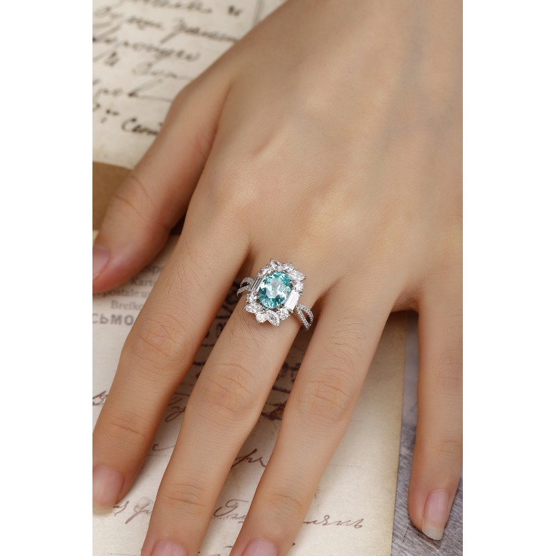 Ruif Jewelry Classic Design PT950  Platinum Ring 4.79ct Lab Grown Paraiba And 1.823ct Lab Grown Diamond Ring Wedding Bands