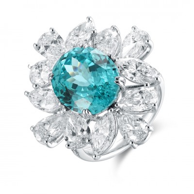 Ruif Jewelry Classic Design PT950  Platinum Ring 11.96ct Lab Grown Paraiba And 6.339ct Lab Grown Diamond Ring Wedding Bands