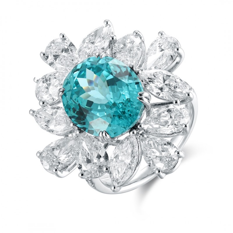Ruif Jewelry Classic Design PT950  Platinum Ring 11.96ct Lab Grown Paraiba And 6.339ct Lab Grown Diamond Ring Wedding Bands