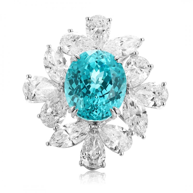 Ruif Jewelry Classic Design PT950  Platinum Ring 11.96ct Lab Grown Paraiba And 6.339ct Lab Grown Diamond Ring Wedding Bands