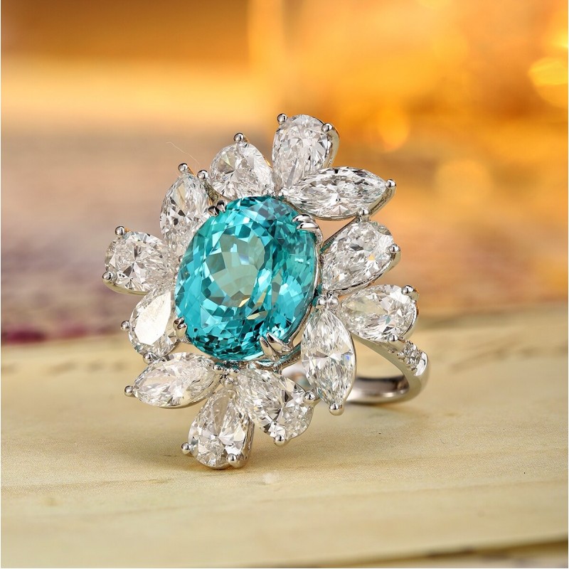 Ruif Jewelry Classic Design PT950  Platinum Ring 11.96ct Lab Grown Paraiba And 6.339ct Lab Grown Diamond Ring Wedding Bands