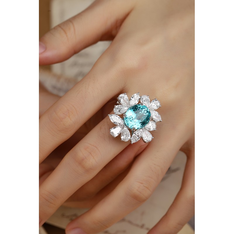 Ruif Jewelry Classic Design PT950  Platinum Ring 11.96ct Lab Grown Paraiba And 6.339ct Lab Grown Diamond Ring Wedding Bands