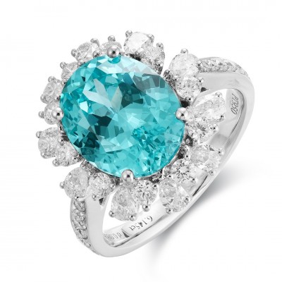 Ruif Jewelry Classic Design PT950  Platinum Ring 6.15ct Lab Grown Paraiba And 0.99ct Lab Grown Diamond Ring Wedding Bands