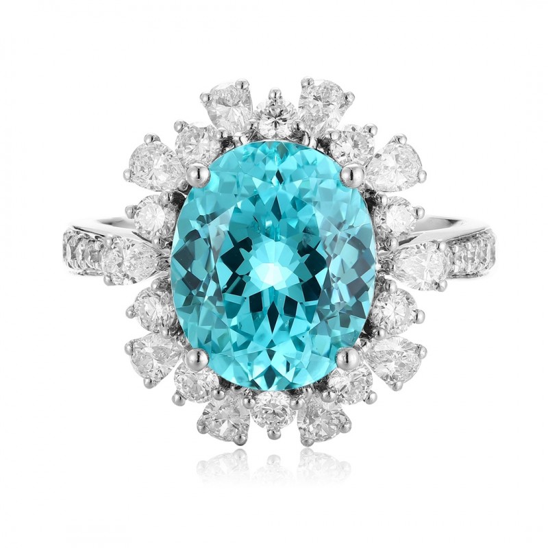 Ruif Jewelry Classic Design PT950  Platinum Ring 6.15ct Lab Grown Paraiba And 0.99ct Lab Grown Diamond Ring Wedding Bands