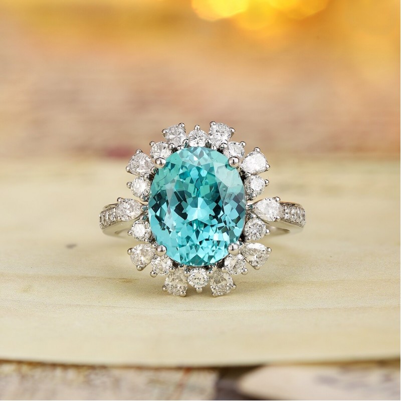 Ruif Jewelry Classic Design PT950  Platinum Ring 6.15ct Lab Grown Paraiba And 0.99ct Lab Grown Diamond Ring Wedding Bands