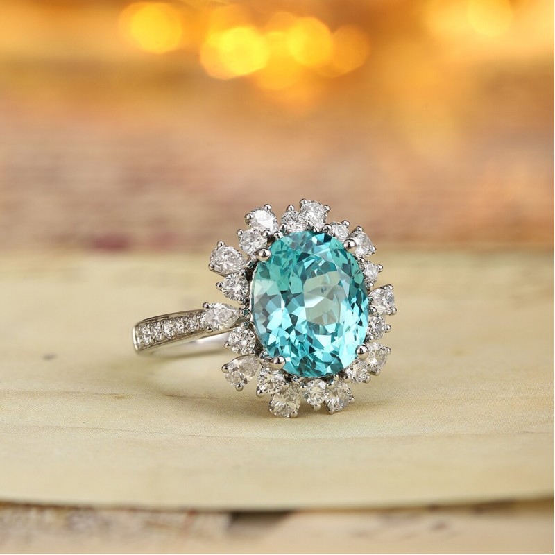 Ruif Jewelry Classic Design PT950  Platinum Ring 6.15ct Lab Grown Paraiba And 0.99ct Lab Grown Diamond Ring Wedding Bands