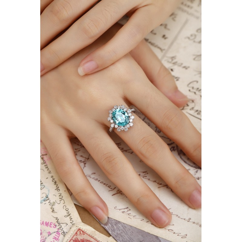 Ruif Jewelry Classic Design PT950  Platinum Ring 6.15ct Lab Grown Paraiba And 0.99ct Lab Grown Diamond Ring Wedding Bands