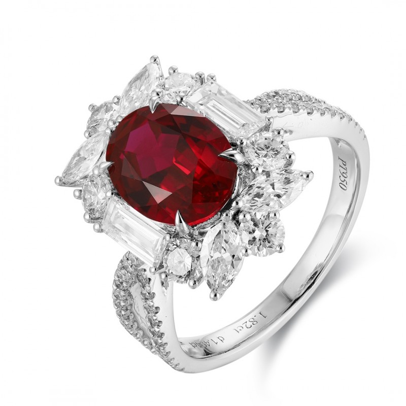 Ruif Jewelry Classic Design PT950 Platinum 3.8ct Lab Grown Ruby And 1.823ct Lab Grown Diamond Ring Wedding Bands