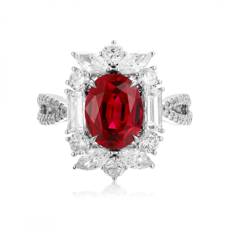 Ruif Jewelry Classic Design PT950 Platinum 3.8ct Lab Grown Ruby And 1.823ct Lab Grown Diamond Ring Wedding Bands