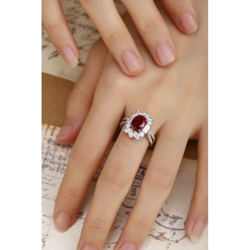 Ruif Jewelry Classic Design PT950 Platinum 3.8ct Lab Grown Ruby And 1.823ct Lab Grown Diamond Ring Wedding Bands