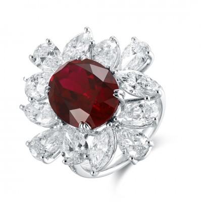 Ruif Jewelry Classic Design PT950 Platinum 8.94ct Lab Grown Ruby And 6.339ct Lab Grown Diamond Ring Wedding Bands