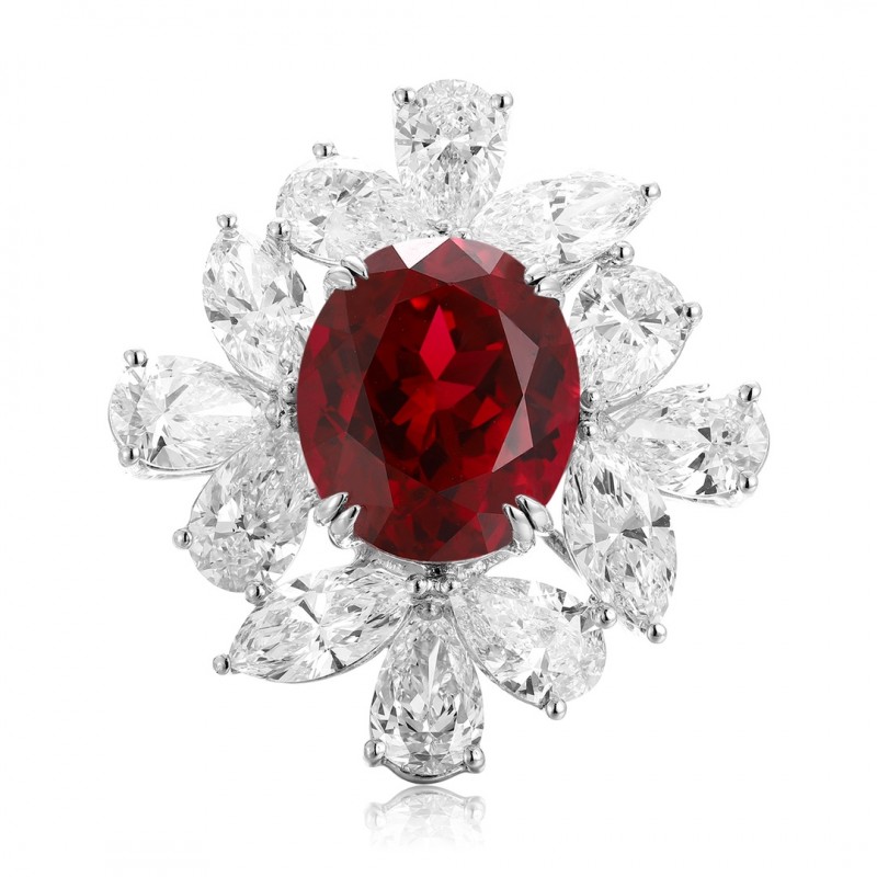 Ruif Jewelry Classic Design PT950 Platinum 8.94ct Lab Grown Ruby And 6.339ct Lab Grown Diamond Ring Wedding Bands