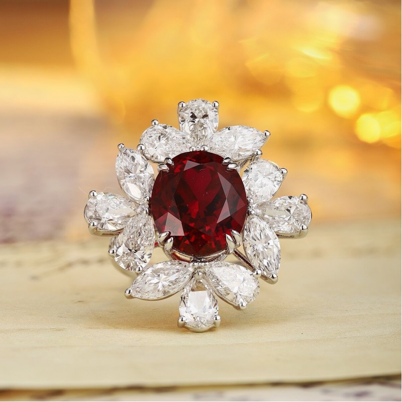 Ruif Jewelry Classic Design PT950 Platinum 8.94ct Lab Grown Ruby And 6.339ct Lab Grown Diamond Ring Wedding Bands